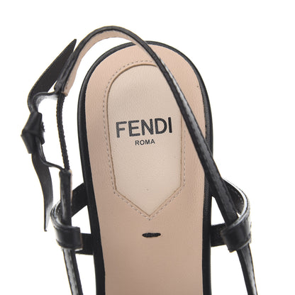 Fendi Vitello FF Embossed Pearland Decollete Aperta Slingback Pumps 37 Black Tobacco Moro 6 of 8