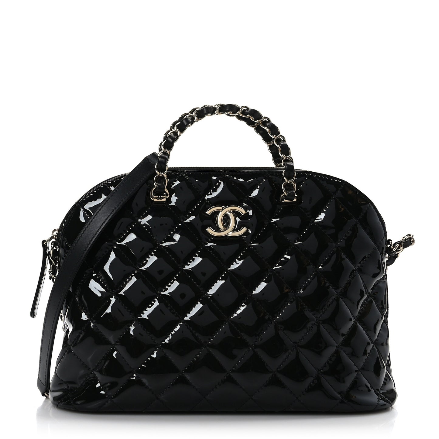 Patent Quilted Shiny Coco Small Shopping Bag Black