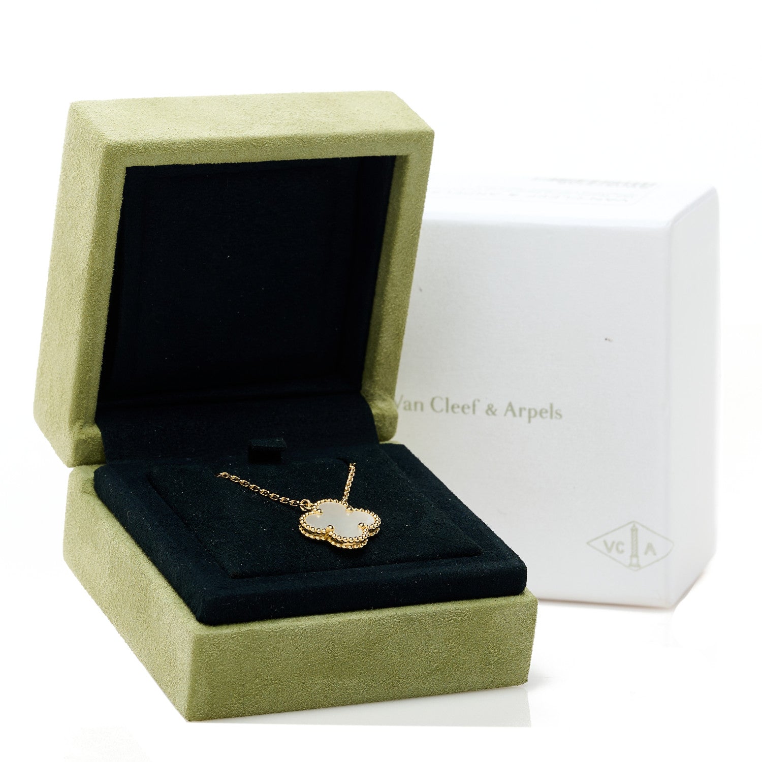 Van Cleef & Arpels 18K Yellow Gold Mother of Pearl Vintage Alhambra Pendant Necklace 6 of 6