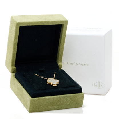 Van Cleef & Arpels 18K Yellow Gold Mother of Pearl Vintage Alhambra Pendant Necklace 6 of 6
