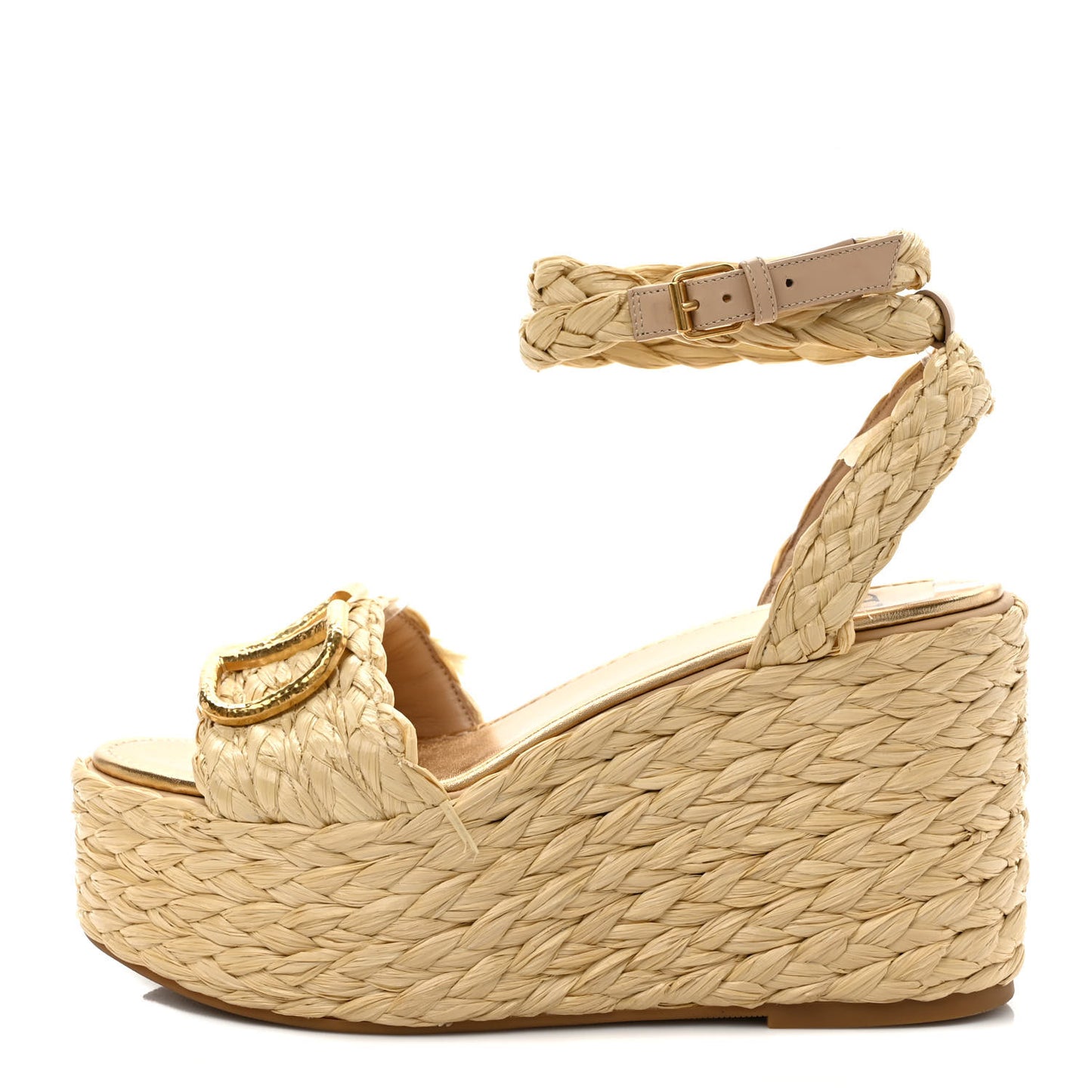 Raffia VLogo Ankle Wrap Espadrille 45/90mm Platform Wedge Sandals 36 Naturale