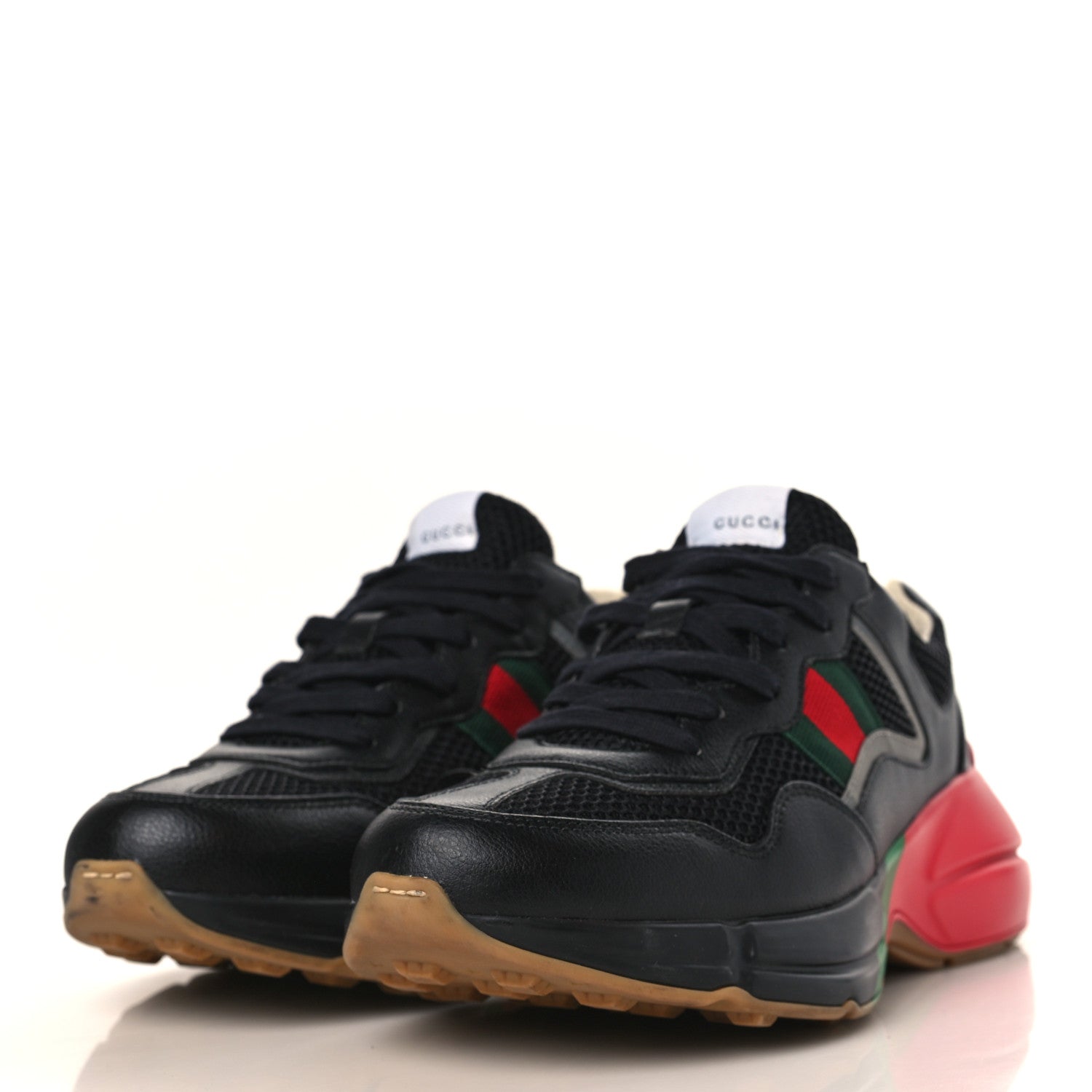 Gucci Demetra Web Mens Rhyton Cut Out Sneakers 7.5 Black Red 3 of 8