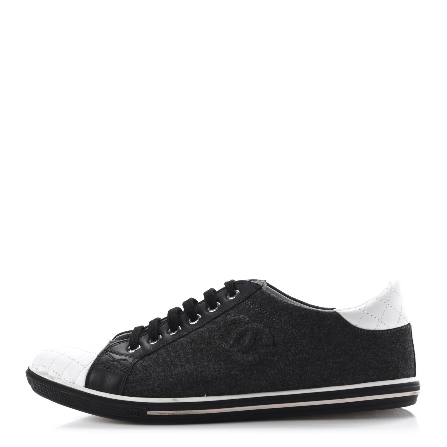 Chanel Calfskin Fabric Quilted CC Sneakers 39 Grey White 1 of 10