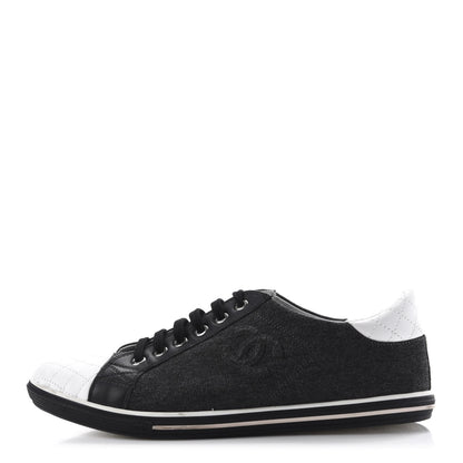 Chanel Calfskin Fabric Quilted CC Sneakers 39 Grey White 1 of 10