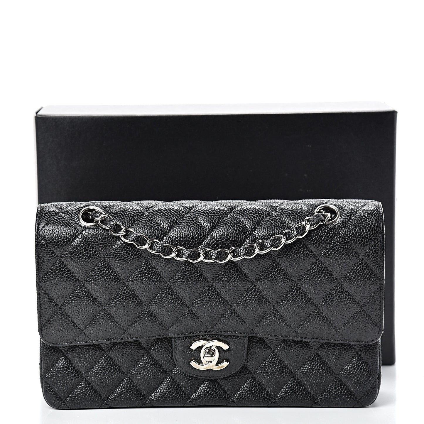Caviar Quilted Medium Double Flap Black