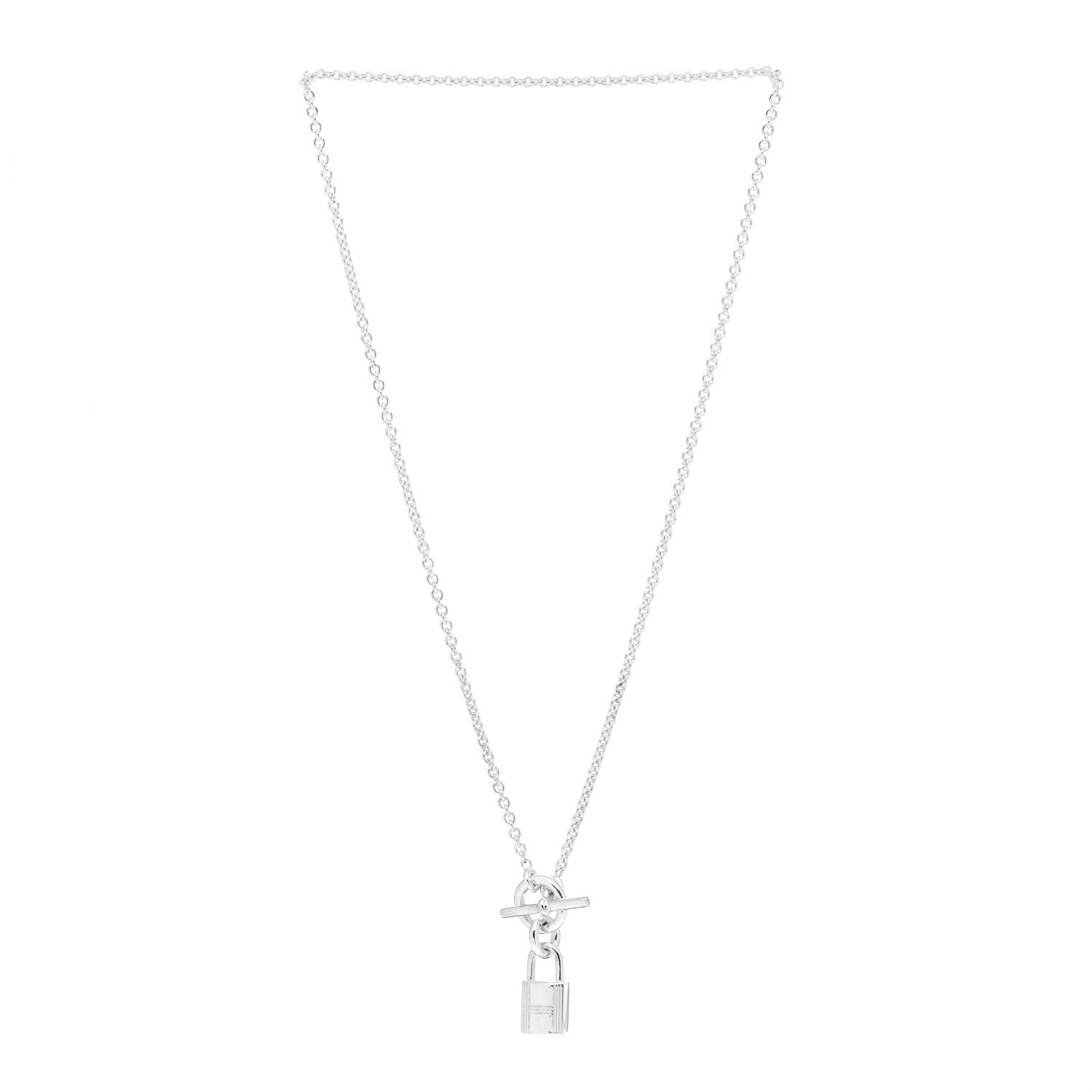 Hermes Sterling Silver Cadenas Kelly Lock Pendant Necklace 3 of 6