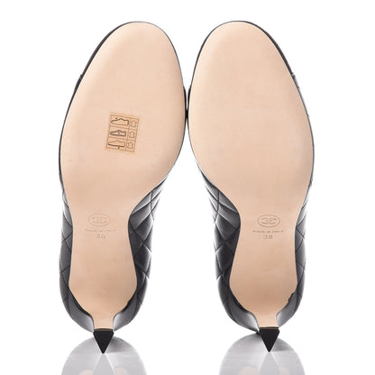 Chanel Lambskin Suede Quilted Cap Toe Pumps 38 Black 6 of 10