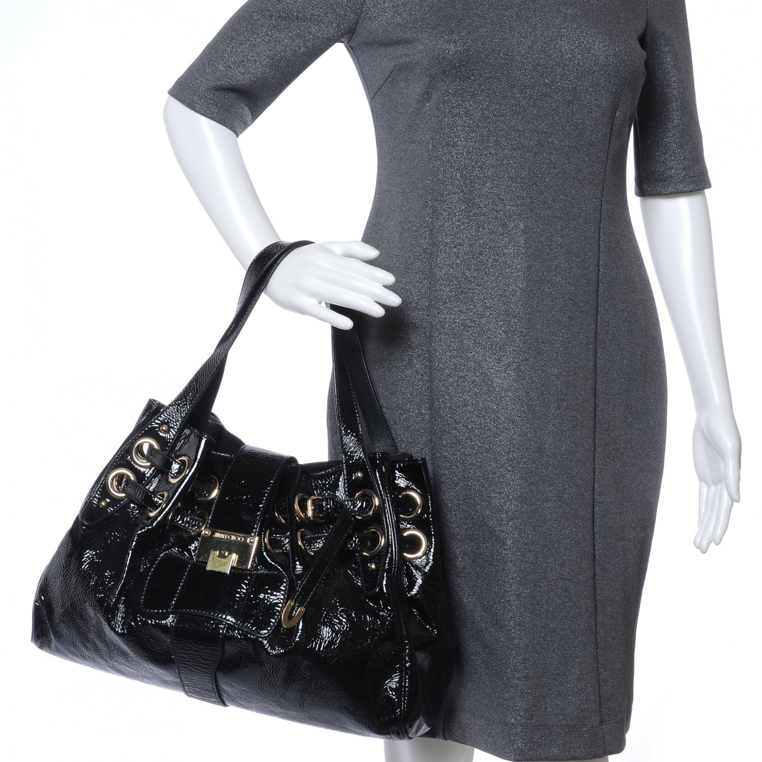 Jimmy Choo Crushed Patent Riki Bag Black 2 of 6