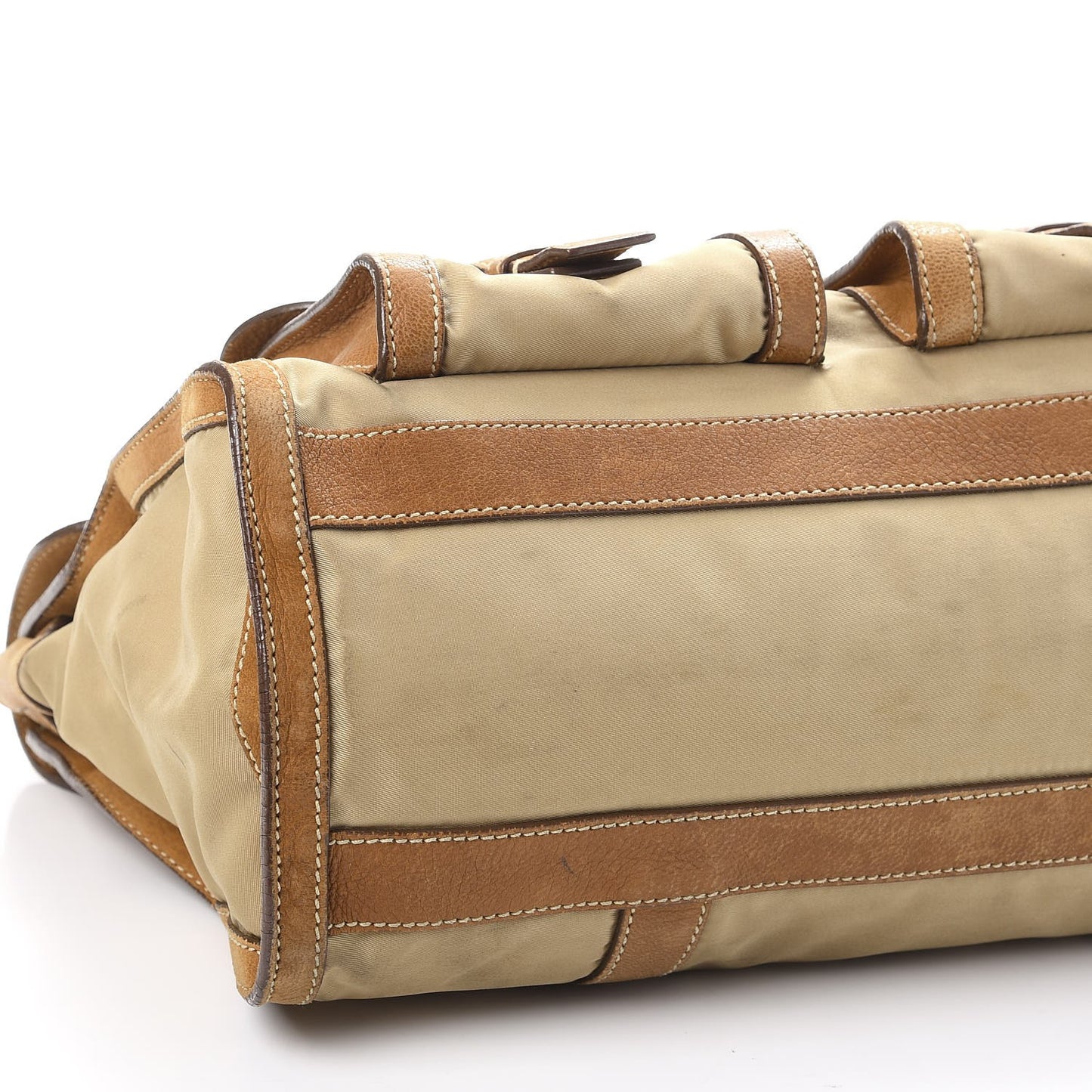 Tessuto Nylon Calfskin Pushlock Satchel Brown