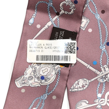 Hermes Silk Les Cles A Pois Twilly Marron Glace Gris 5 of 5