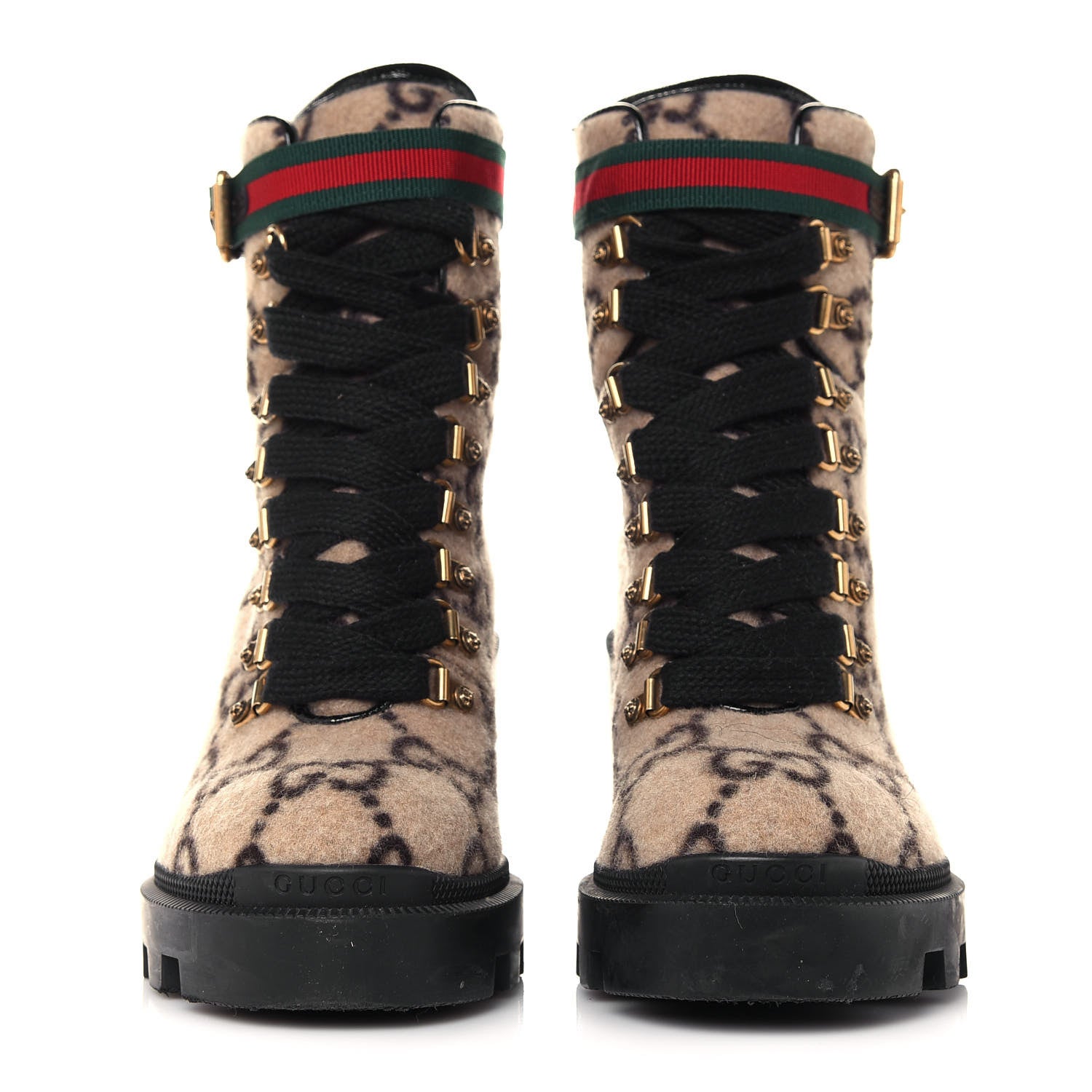 Gucci Covered Wool GG Monogram Womens Lace Up Combat Ankle Boots 36.5 Beige Ebony Black 2 of 11