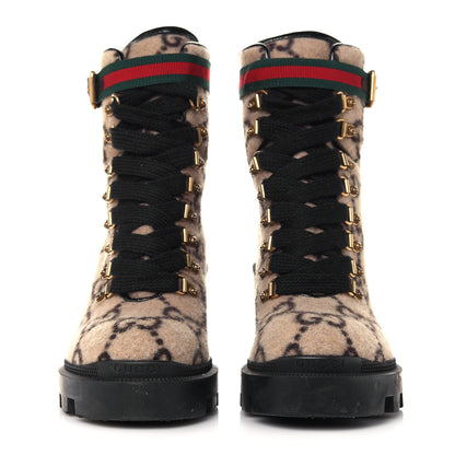 Gucci Covered Wool GG Monogram Womens Lace Up Combat Ankle Boots 36.5 Beige Ebony Black 2 of 11