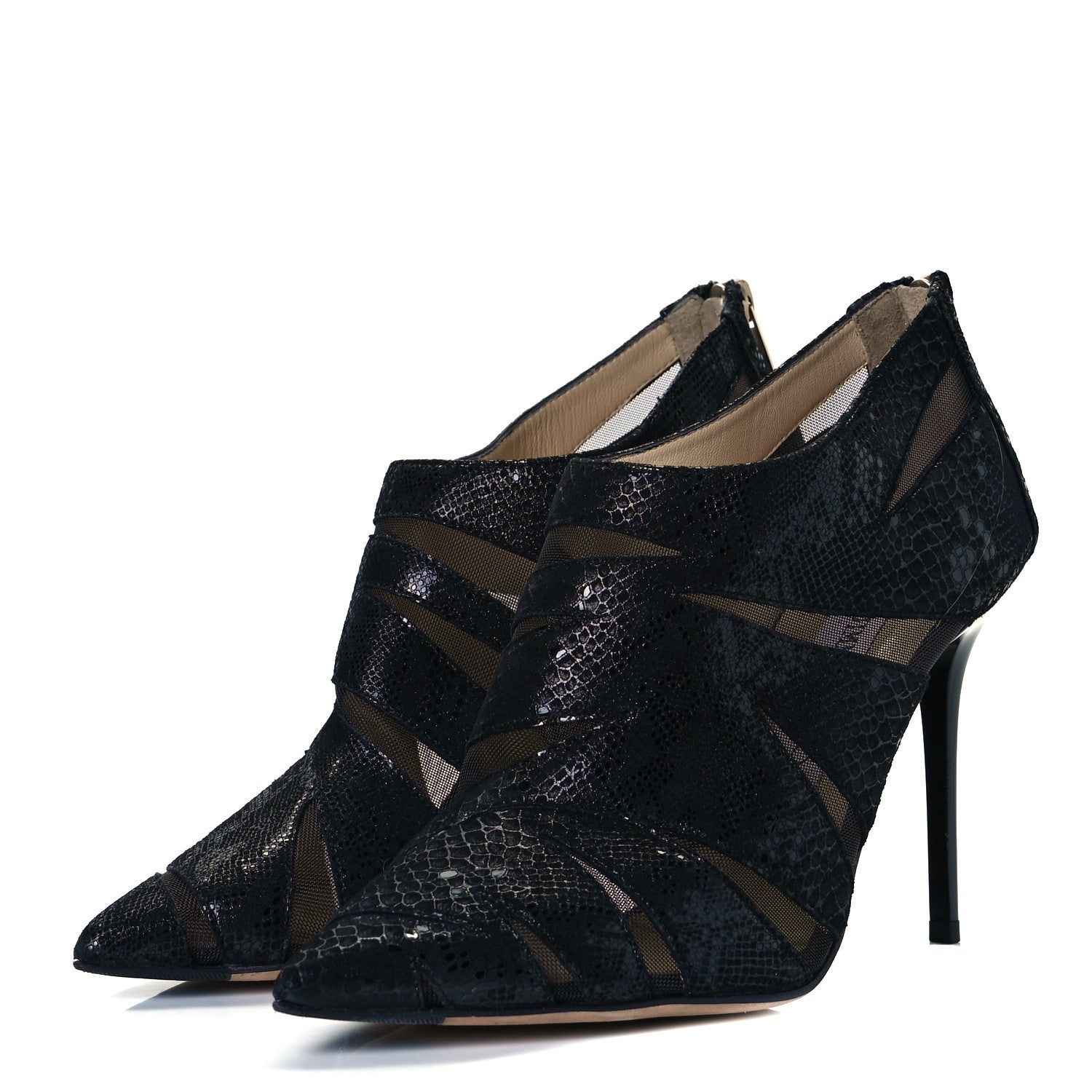 Jimmy Choo Glossed Snake-Effect Suede Mesh Wister Ankle Booties 38 Black 2 of 9
