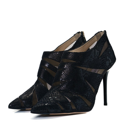 Jimmy Choo Glossed Snake-Effect Suede Mesh Wister Ankle Booties 38 Black 2 of 9