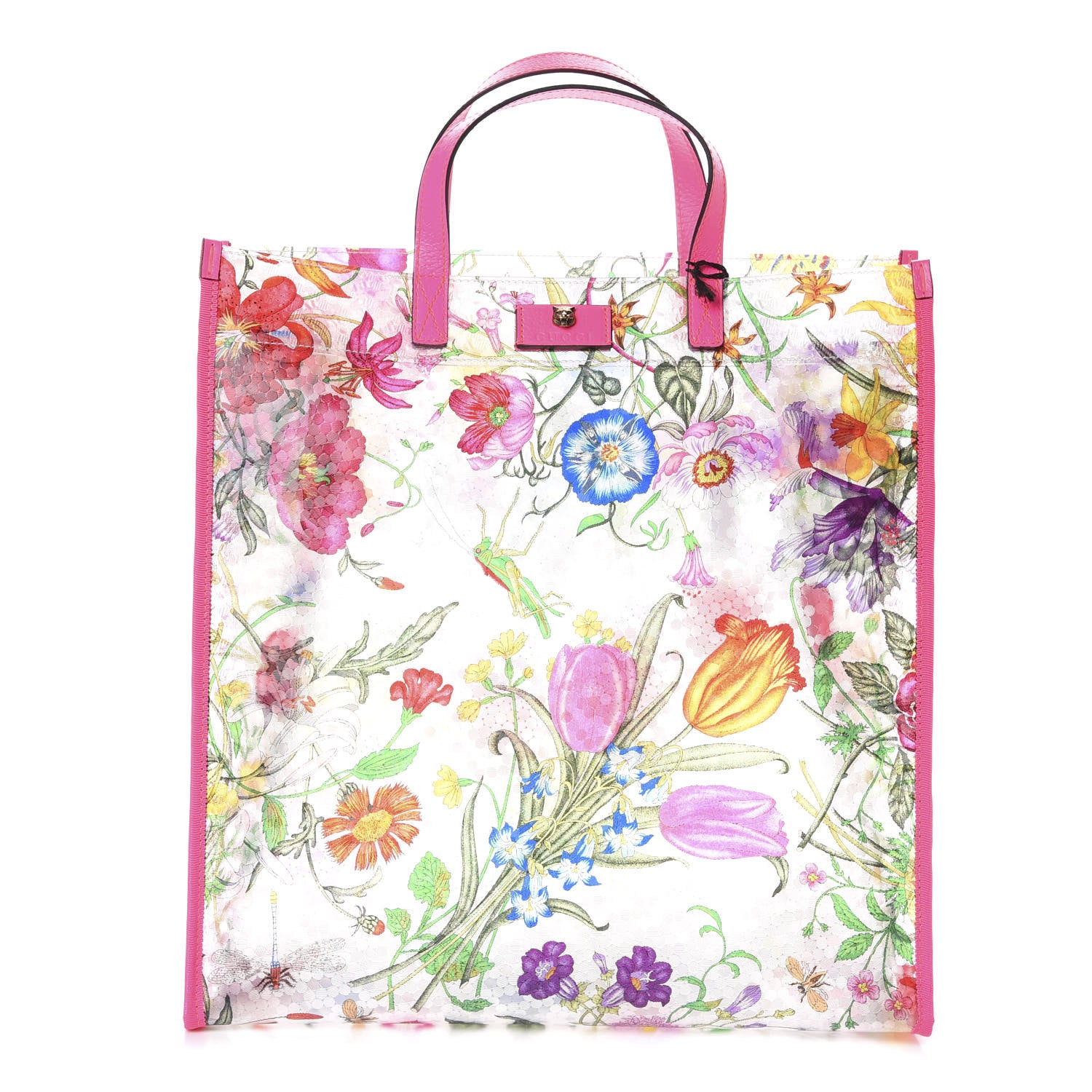 Gucci Calfskin Textured Vinyl Print Flora Tote Fluorescent Fuchsia 1 of 9