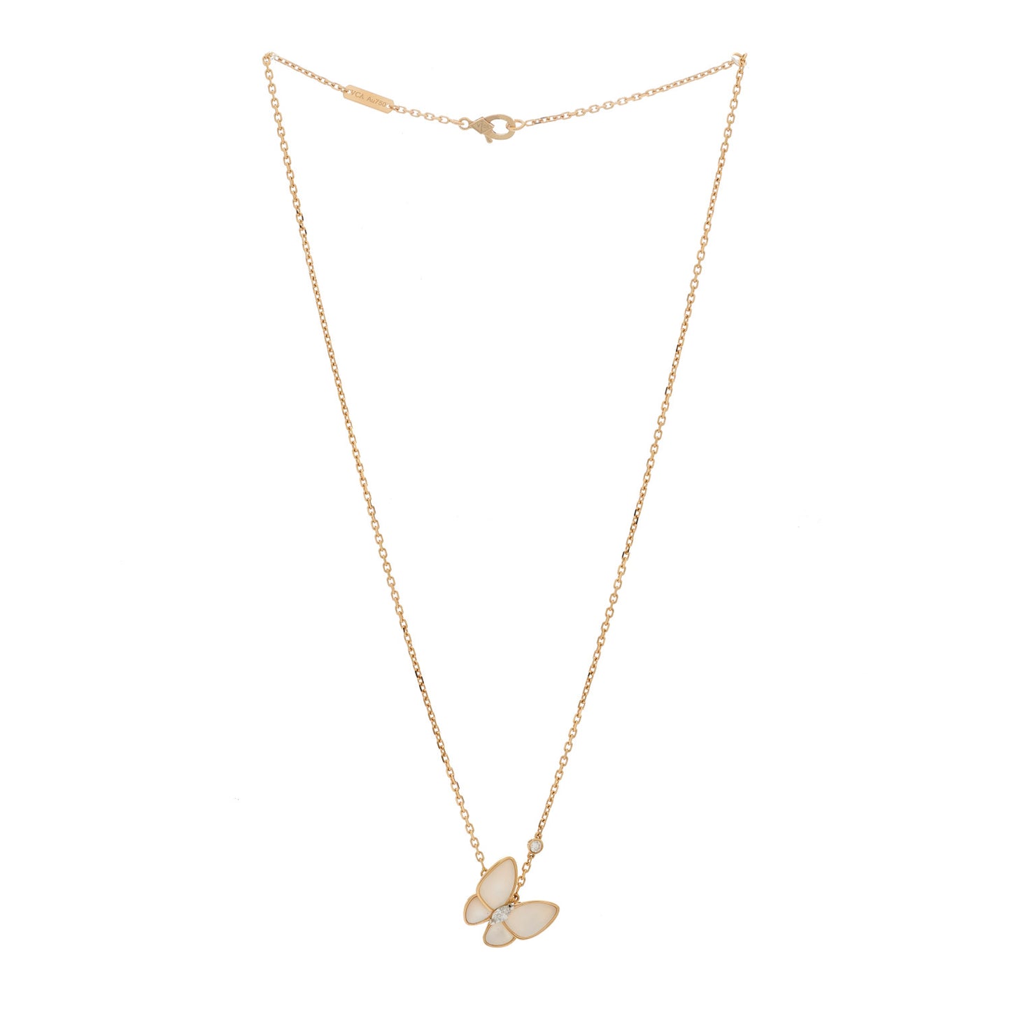 18K Rose Gold Diamond Mother of Pearl Two Butterfly Pendant Necklace