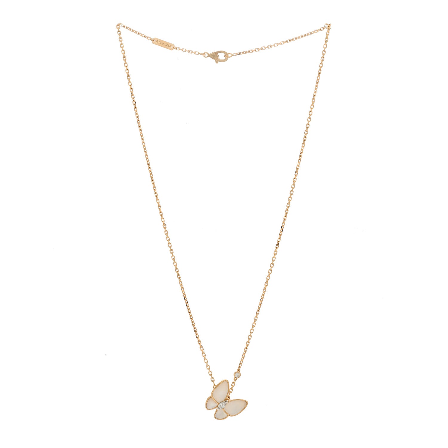 Van Cleef & Arpels 18K Rose Gold Diamond Mother of Pearl Two Butterfly Pendant Necklace 3 of 6