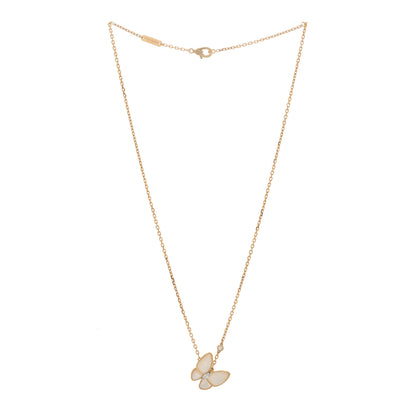 Van Cleef & Arpels 18K Rose Gold Diamond Mother of Pearl Two Butterfly Pendant Necklace 3 of 6