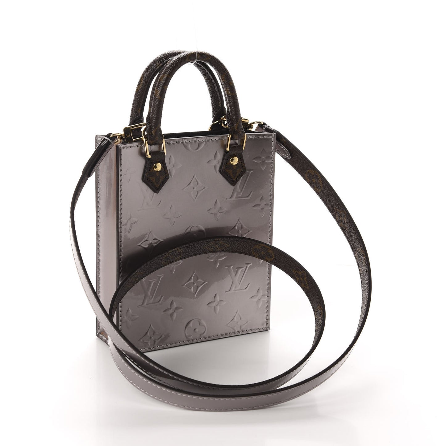 Vernis Monogram Petit Sac Plat Taupe Metallise