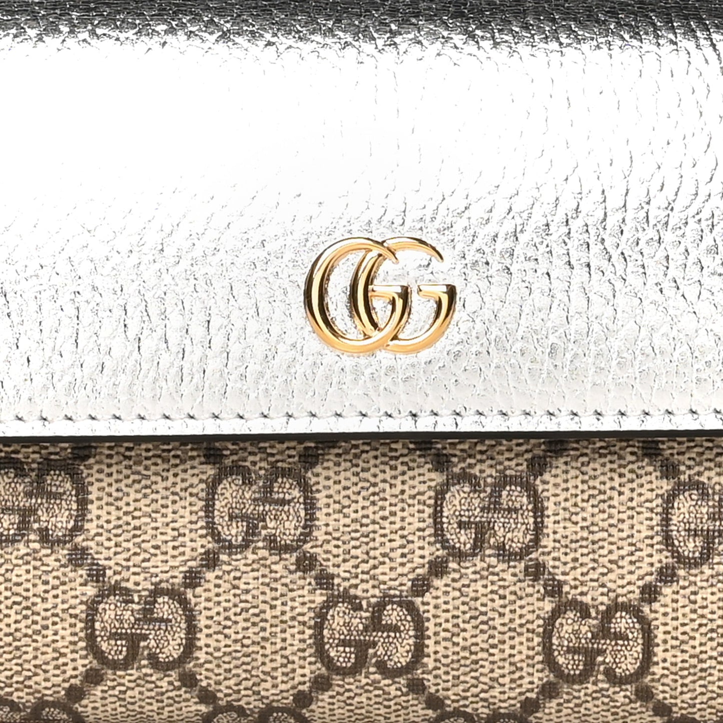 Metallic Calfskin GG Supreme Monogram GG Marmont Continental Wallet Silver Beige Ebony