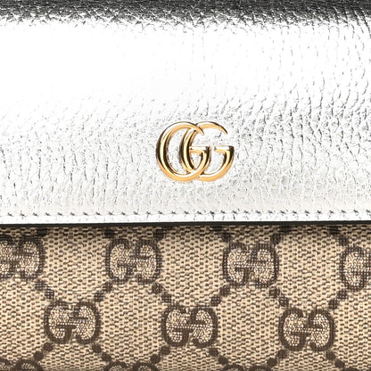 Gucci Metallic Calfskin GG Supreme Monogram GG Marmont Continental Wallet Silver Beige Ebony 9 of 9