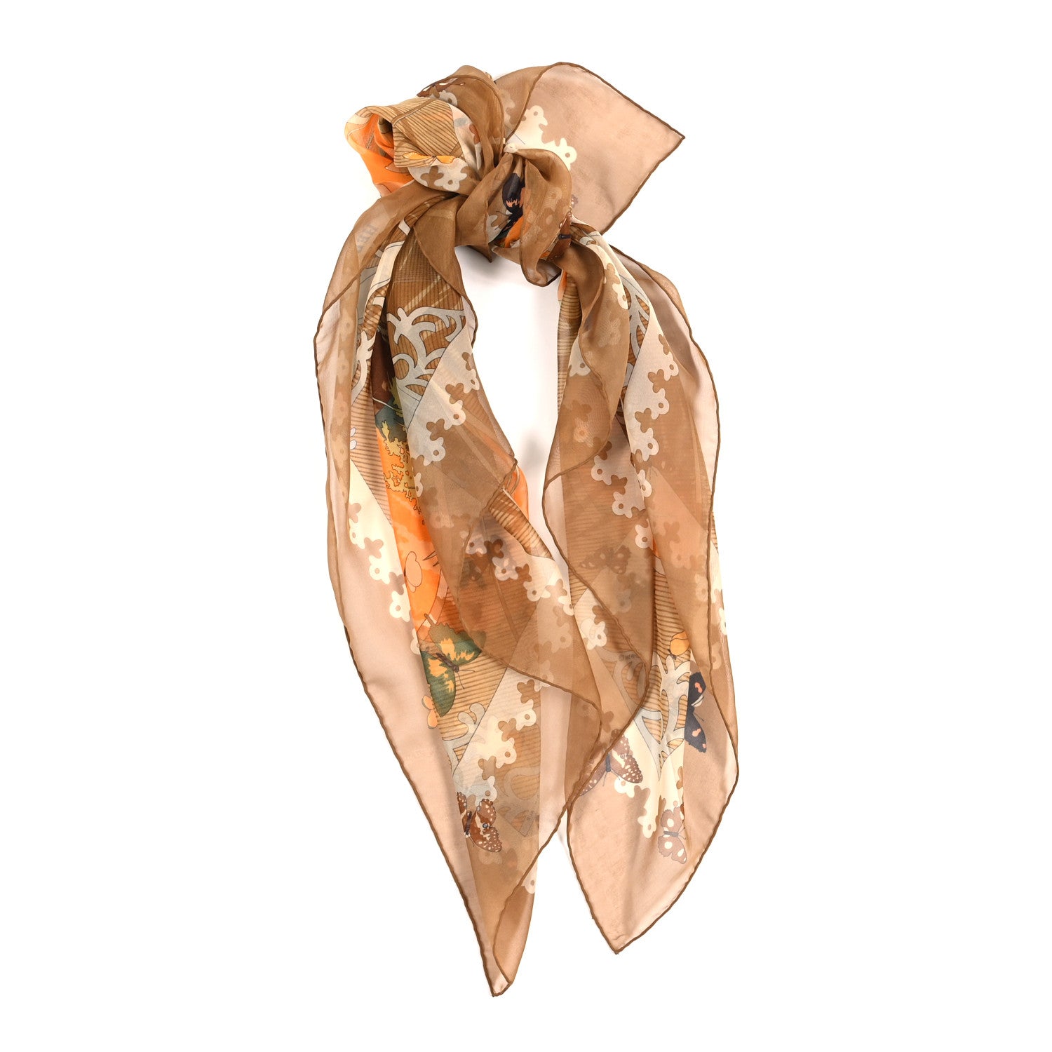 Hermes Mousseline Silk Varangues Scarf 90 Brown Multicolor 1 of 3