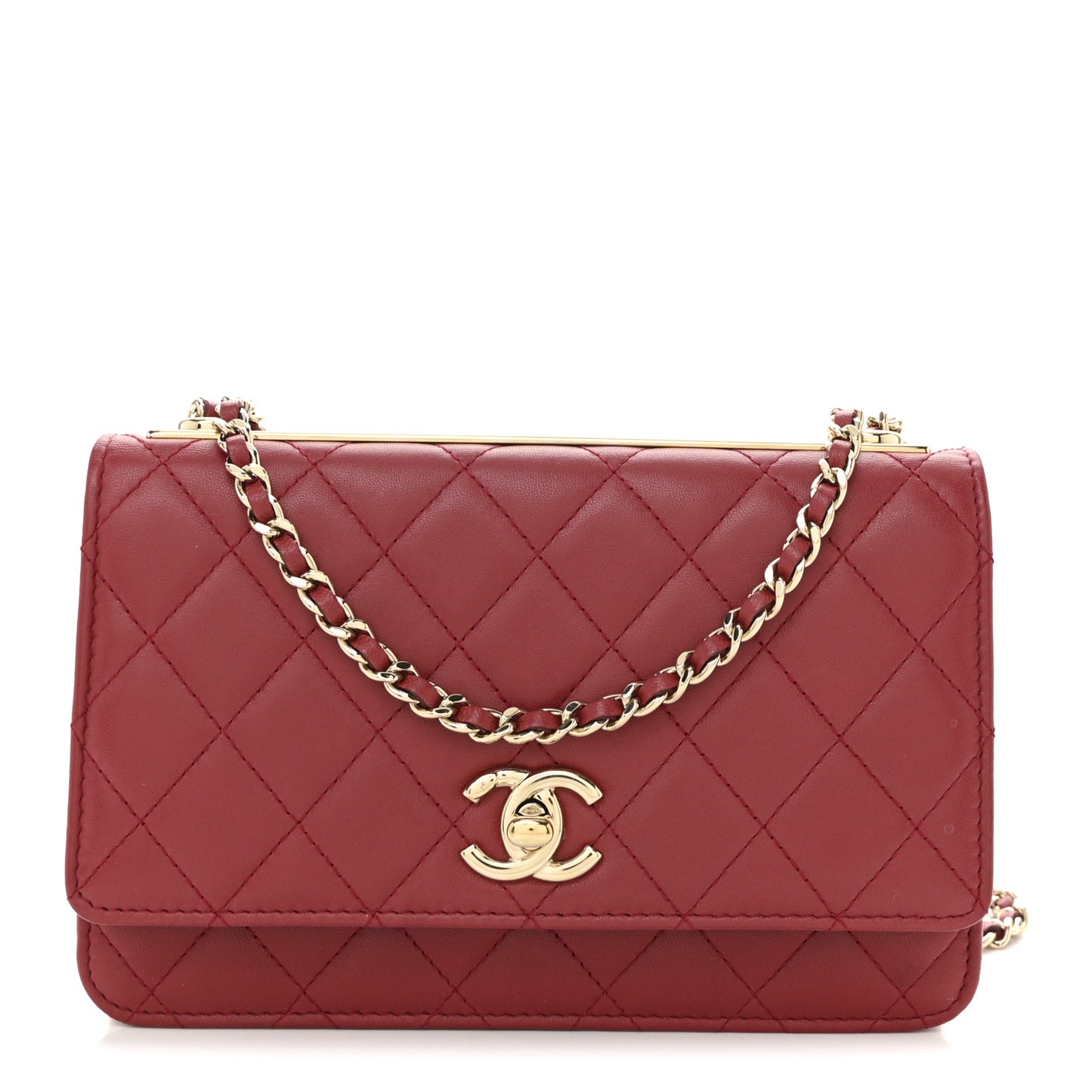 Lambskin Quilted Trendy CC Wallet On Chain WOC Red