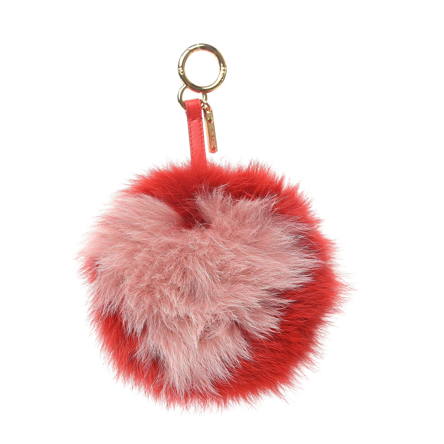 Fendi Fox Fur Shiny Nappa Heart Pom Pom Bag Charm Rosso Rosa 1 of 3