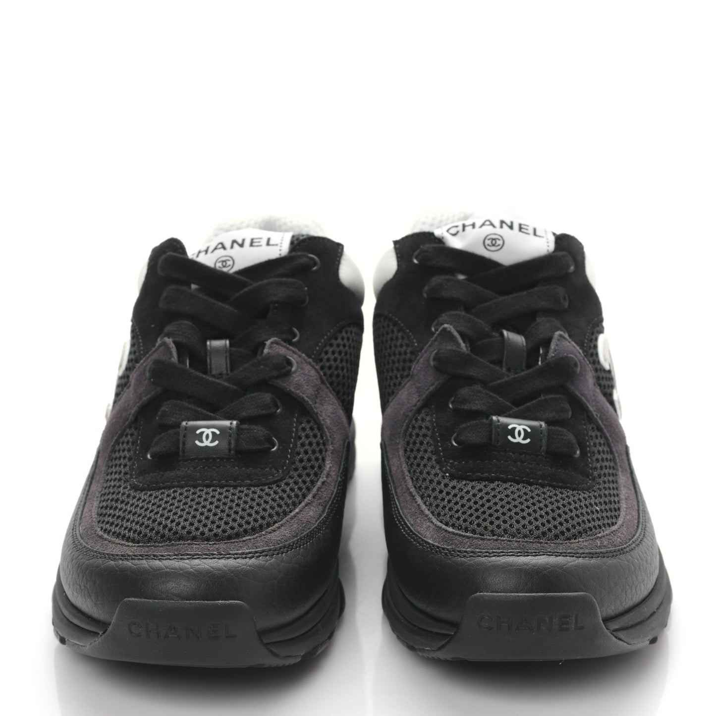 Mesh Suede Grained Calfskin Womens CC Sneakers 37 Black White