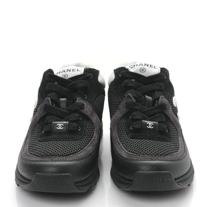 Chanel Mesh Suede Grained Calfskin Womens CC Sneakers 37 Black White 2 of 8
