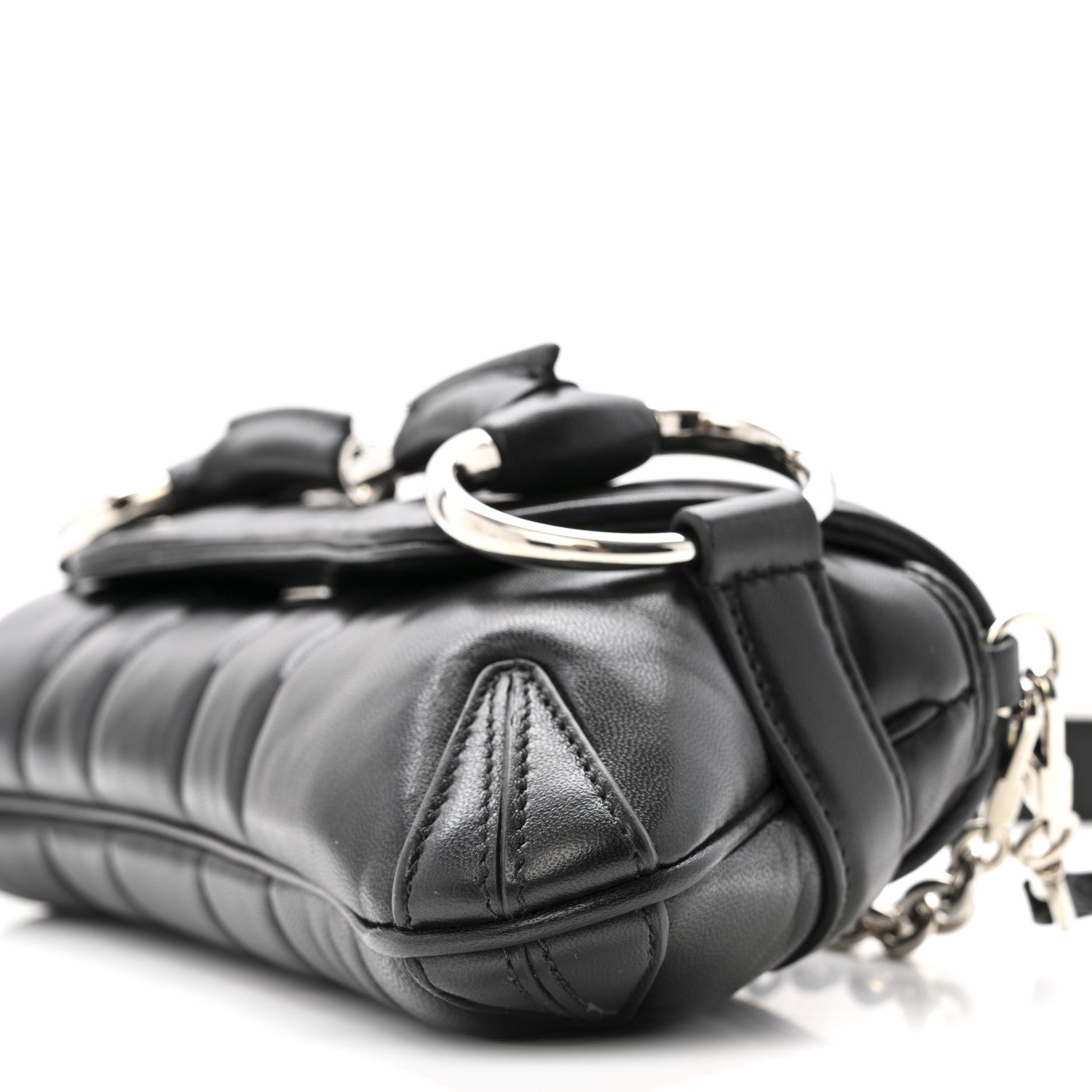 Gucci Nappa Vertical Matelasse Small Maxi Horsebit Chain Shoulder Bag Black 10 of 13
