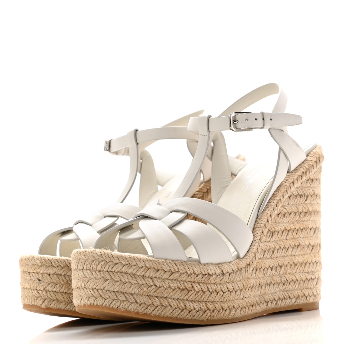 Calfskin Tribute 95 Platform Espadrille Wedge Sandals 40.5 Porcellana