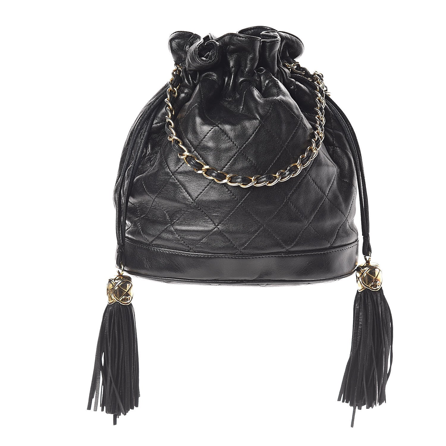 Chanel Lambskin Stitched Tassel Drawstring Pouch Black 1 of 10