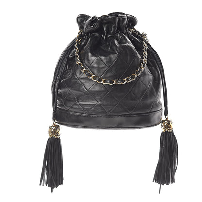 Chanel Lambskin Stitched Tassel Drawstring Pouch Black 1 of 10