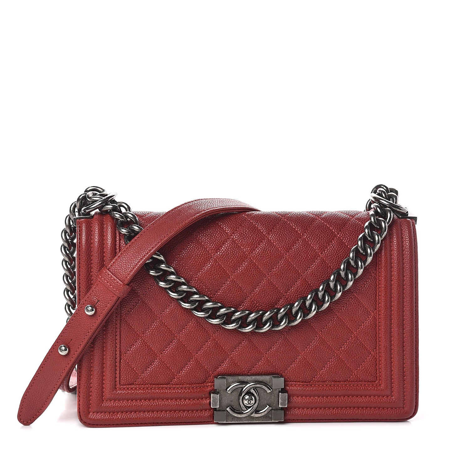 Caviar Quilted Medium Boy Flap Red