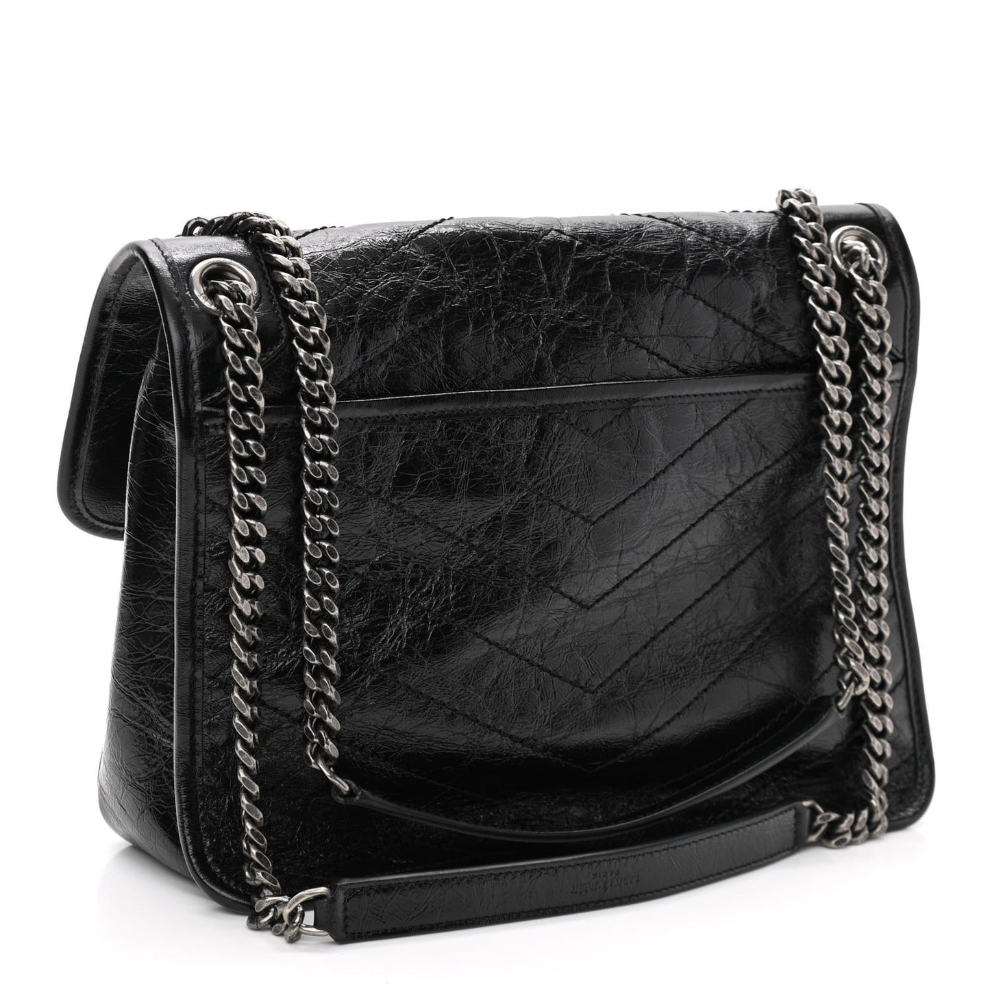 Crinkled Calfskin Matelasse Monogram Medium Niki Chain Satchel Black