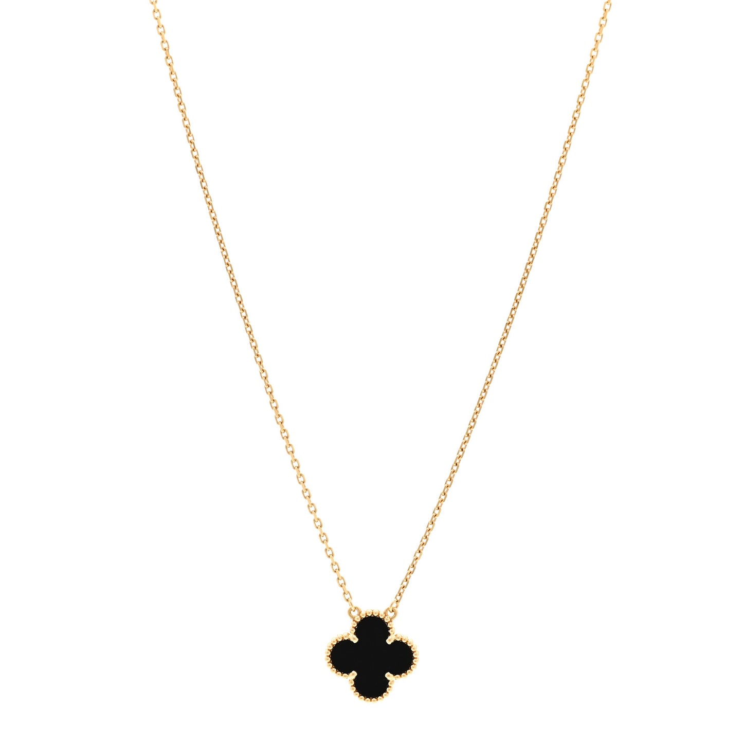 18K Yellow Gold Black Onyx Vintage Alhambra Pendant Necklace