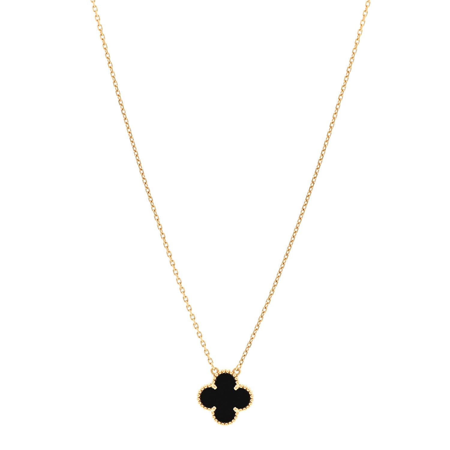 Van Cleef & Arpels 18K Yellow Gold Black Onyx Vintage Alhambra Pendant Necklace 1 of 6