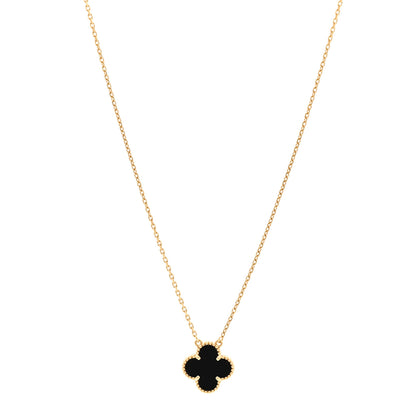 Van Cleef & Arpels 18K Yellow Gold Black Onyx Vintage Alhambra Pendant Necklace 1 of 6