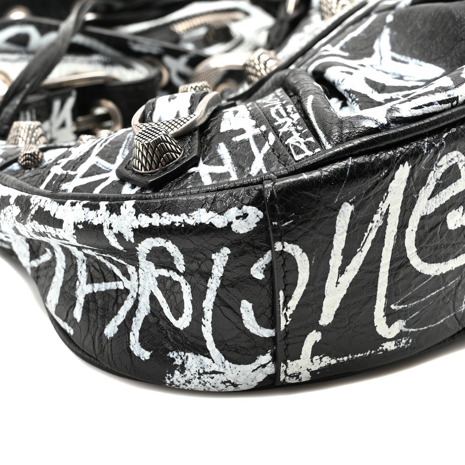 Balenciaga Agneau Arena Graffiti Le Cagole Shoulder Bag XS White Black 10 of 11