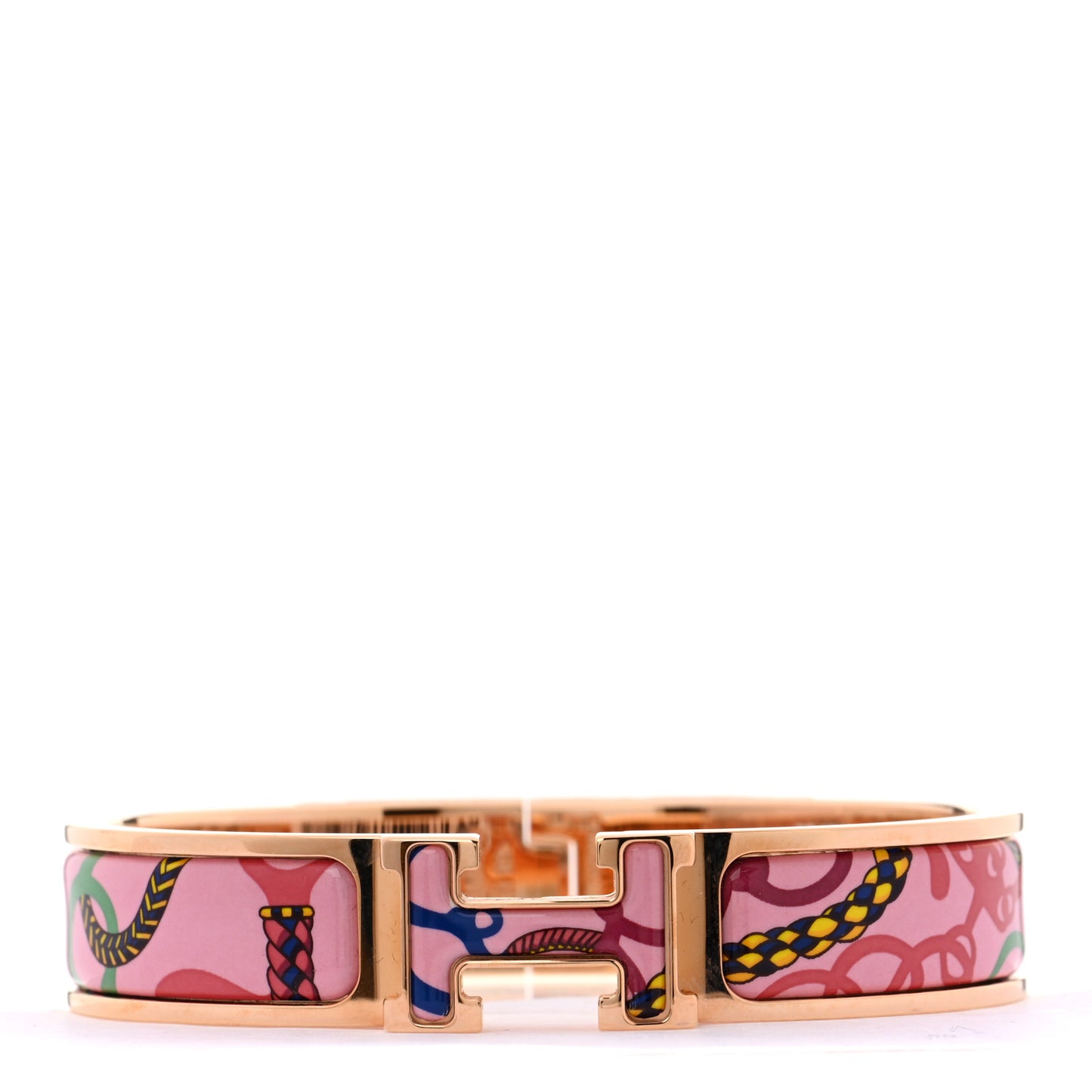 Enamel Printed Narrow Panoplie Equestre Clic H Bracelet PM Pink Delirium