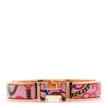 Hermes Enamel Printed Narrow Panoplie Equestre Clic H Bracelet PM Pink Delirium 1 of 4