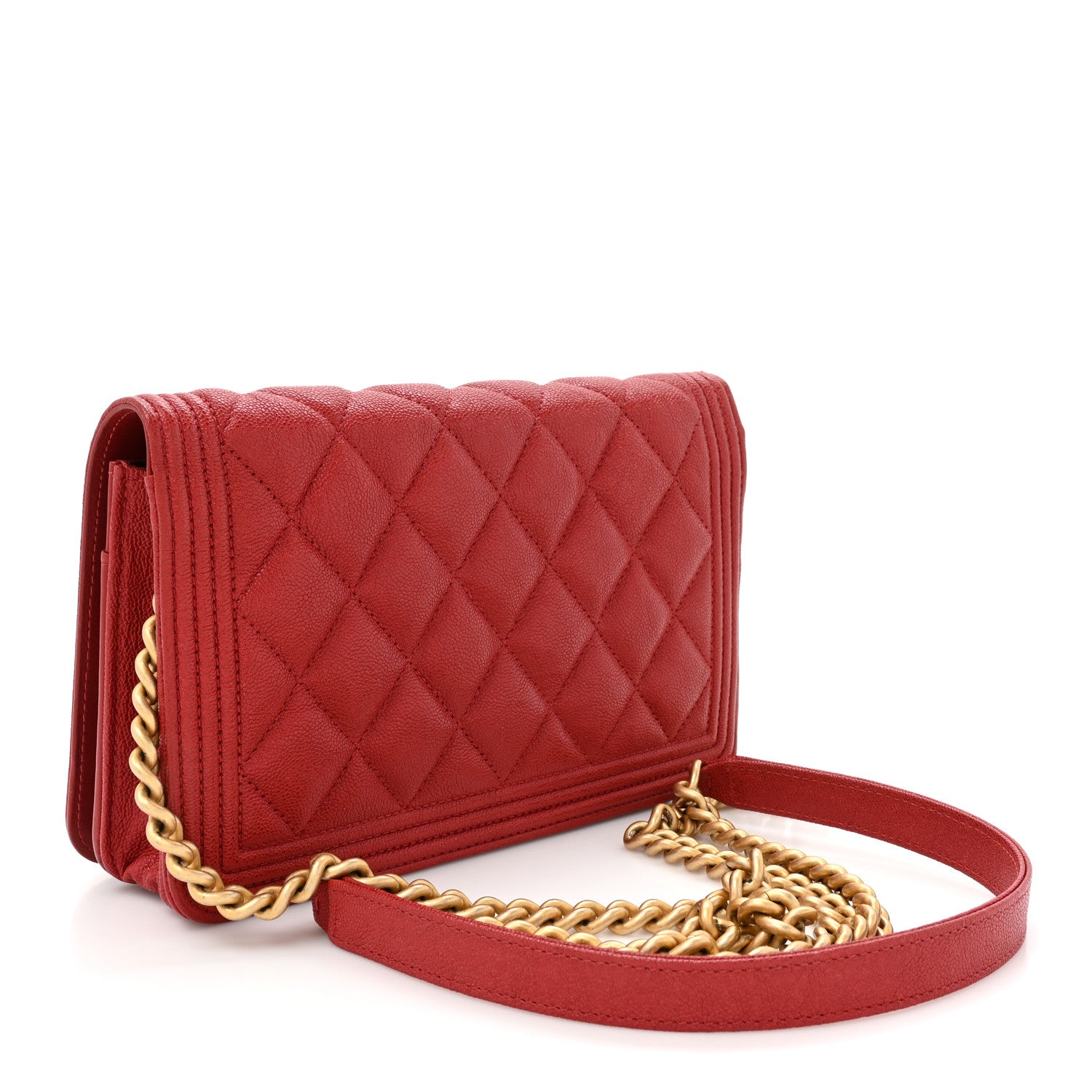 Chanel Caviar Quilted Boy Wallet On Chain WOC Red 3 of 13