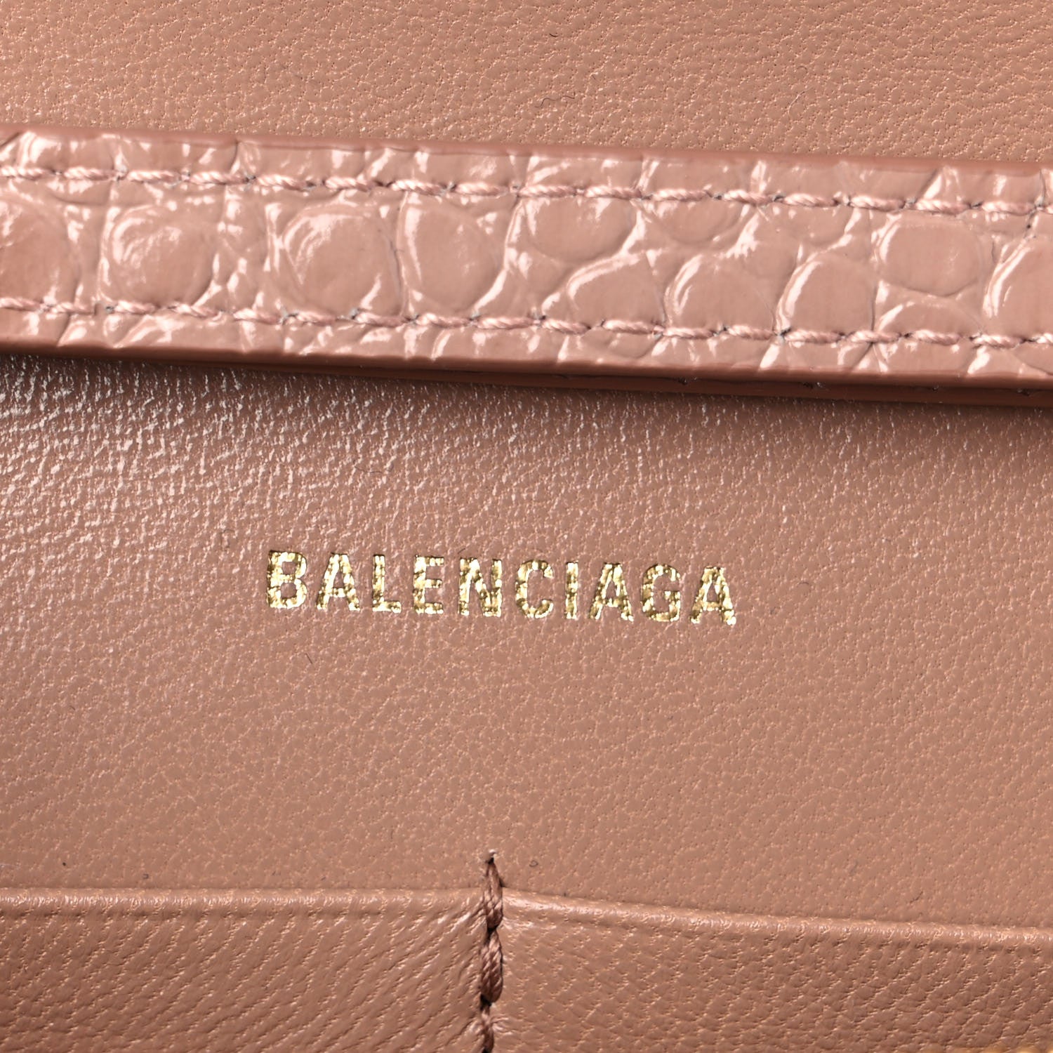 Balenciaga Shiny Calfskin Crocodile Embossed Hourglass Chain Bag Nude Beige 6 of 14