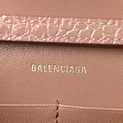 Balenciaga Shiny Calfskin Crocodile Embossed Hourglass Chain Bag Nude Beige 6 of 14