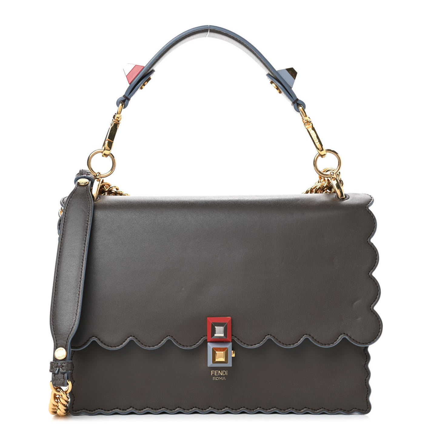 Vitello Liberty Scalloped Studded Kan I Shoulder Bag Carbone