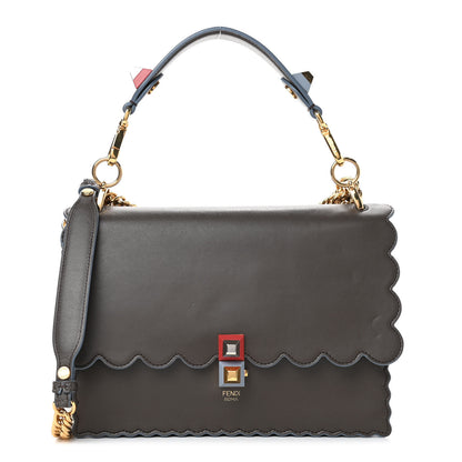 Fendi Vitello Liberty Scalloped Studded Kan I Shoulder Bag Carbone 1 of 13