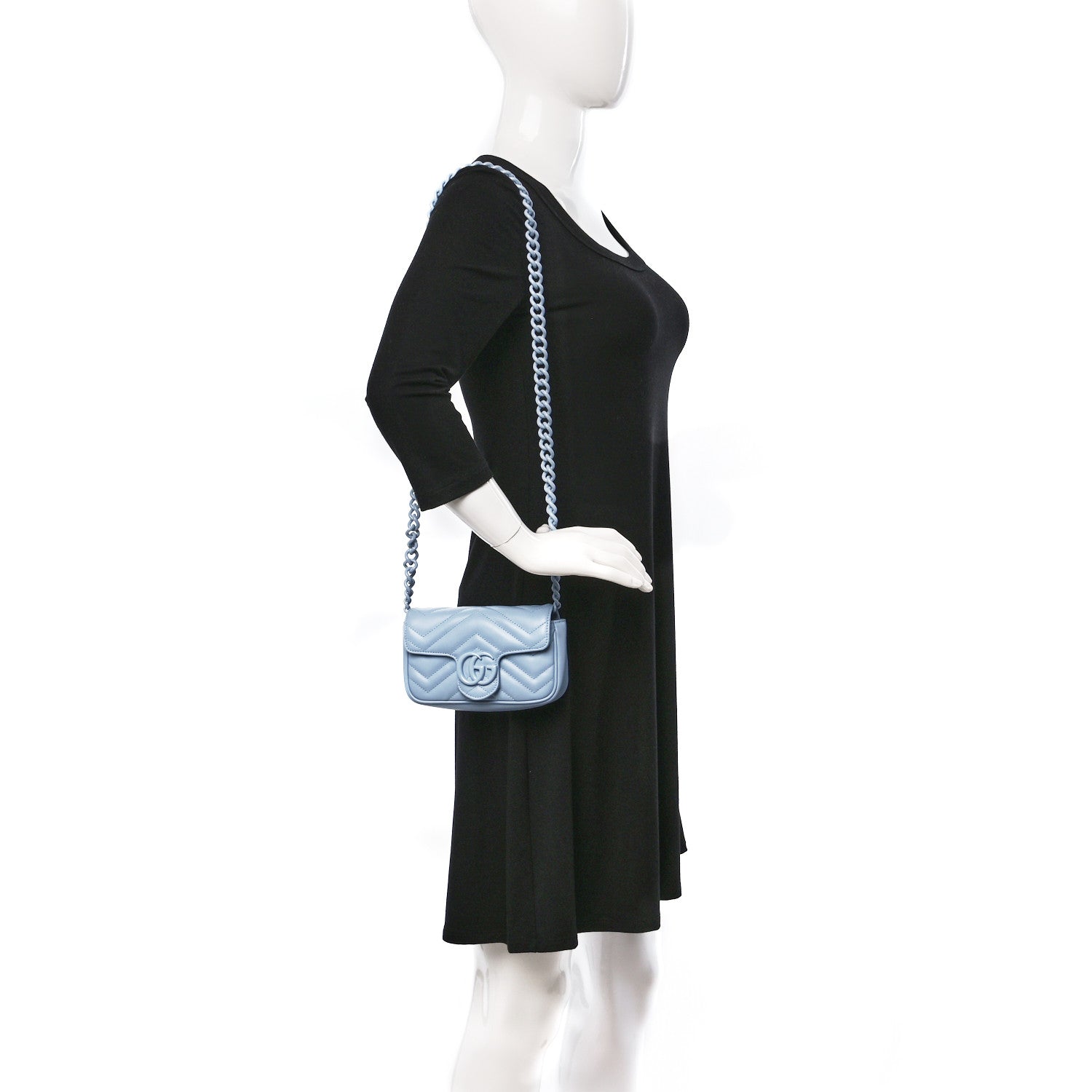 Gucci Calfskin Matelasse Monochrome GG Marmont Chain Belt Bag Porcelain Light Blue 2 of 9