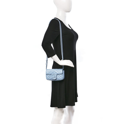 Gucci Calfskin Matelasse Monochrome GG Marmont Chain Belt Bag Porcelain Light Blue 2 of 9