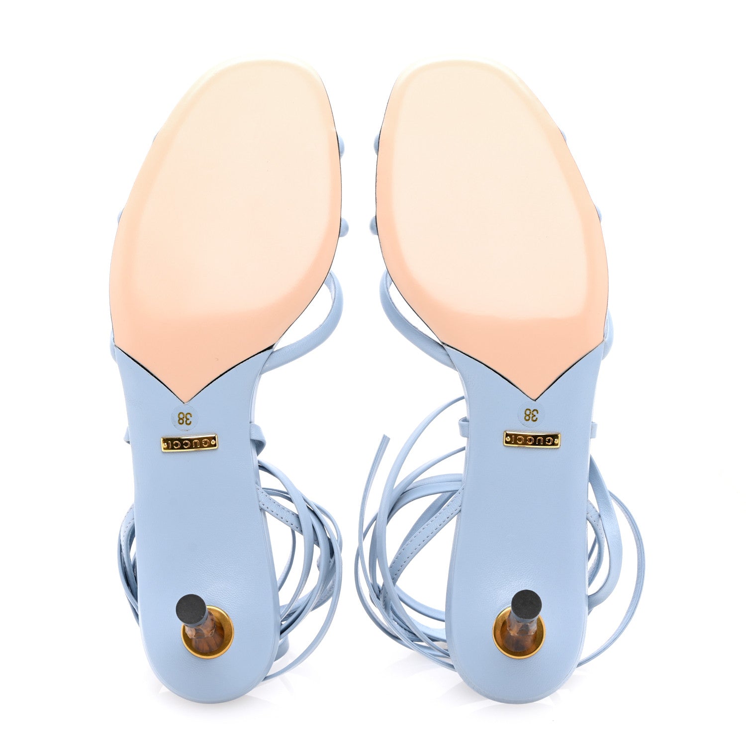Gucci Nappa Charlotte Heel Sandals 38 Porcelain Light Blue 5 of 8